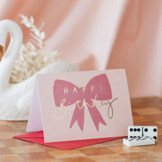 'Happy Birthday' Gold Foil Red Bow Card